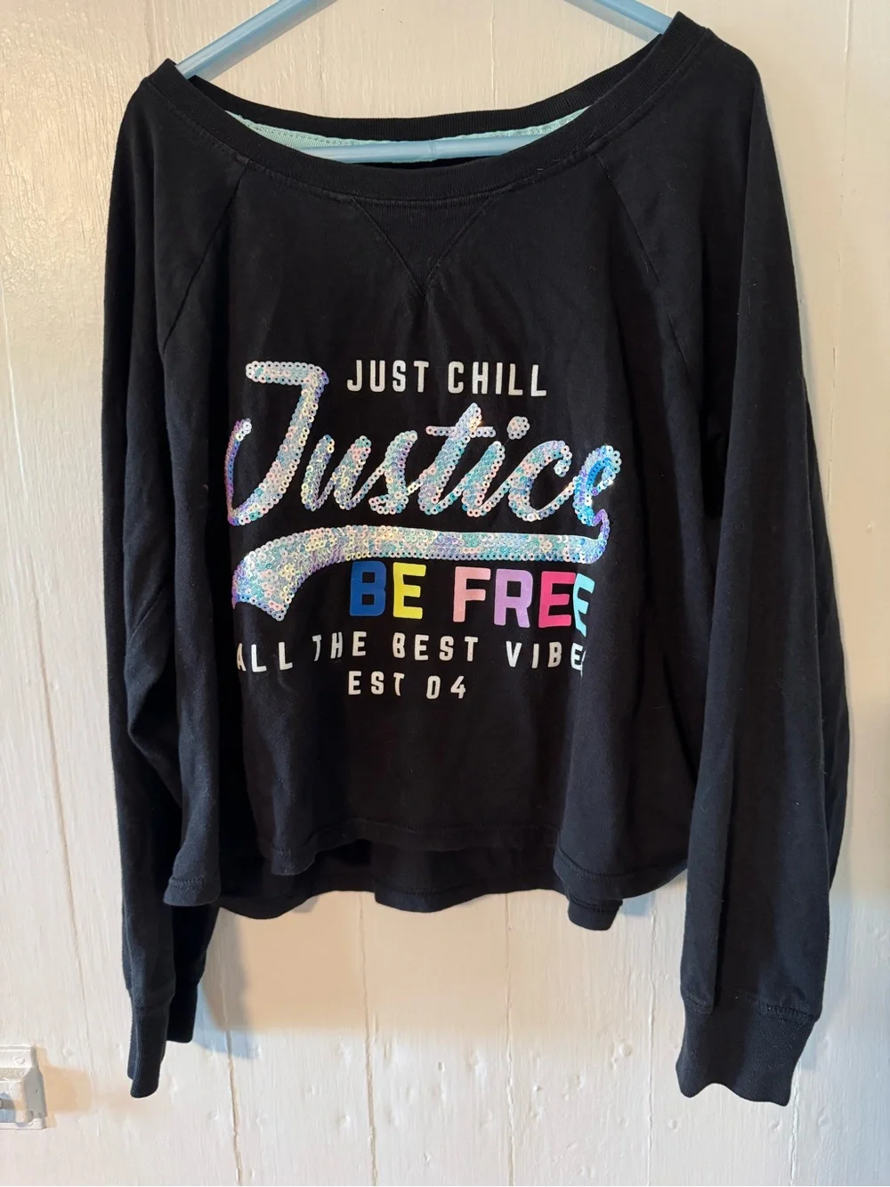 Justice Black Sequin Logo